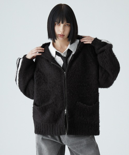 VELNUS（ベルナス）の「【VELNUS】Mohair-like sideline shaggy knit hoodie/モヘアライク サイドライン シャギーニットフーディ（パーカー・メンズ・ブルー/ブラック・L/M/S）」の12枚目の写真