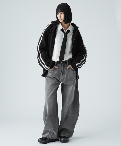 VELNUS（ベルナス）の「【VELNUS】Mohair-like sideline shaggy knit hoodie/モヘアライク サイドライン シャギーニットフーディ（パーカー・メンズ・ブルー/ブラック・L/M/S）」の18枚目の写真