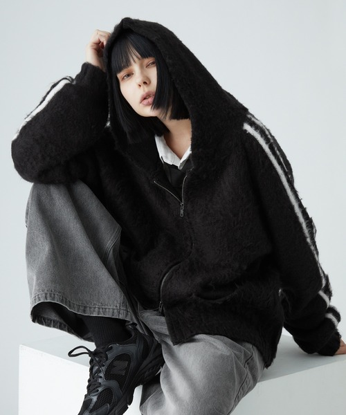 VELNUS（ベルナス）の「【VELNUS】Mohair-like sideline shaggy knit hoodie/モヘアライク サイドライン シャギーニットフーディ（パーカー・メンズ・ブルー/ブラック・L/M/S）」の21枚目の写真