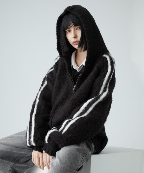 VELNUS（ベルナス）の「【VELNUS】Mohair-like sideline shaggy knit hoodie/モヘアライク サイドライン シャギーニットフーディ（パーカー・メンズ・ブルー/ブラック・L/M/S）」の22枚目の写真