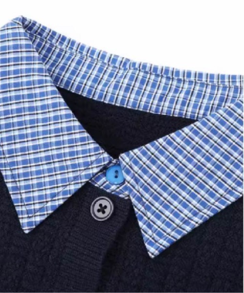 LA POMME petit（ラポミ・プチ）の「Preppy Shirt Stitching Cardigan（カーディガン/ボレロ・レディース・ネイビー・SMALL/MEDIUM/LARGE）」の3枚目の写真