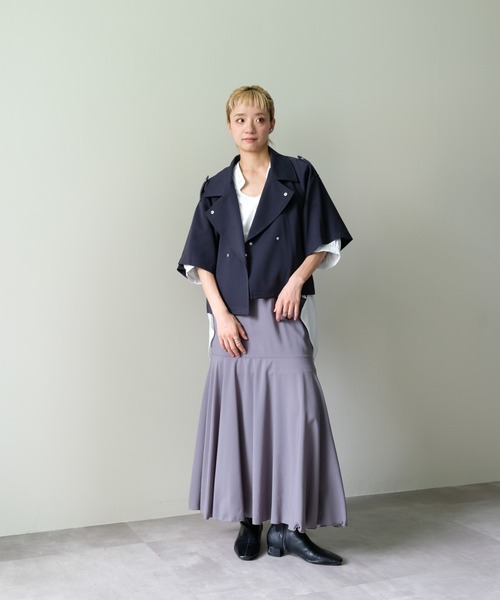 DOLLUPOOPS（ドールアップウップス）の「ケープライク2WAYカラーダブルジャケット（その他アウター・レディース・ダークネイビー/キャメル・38）」の6枚目の写真