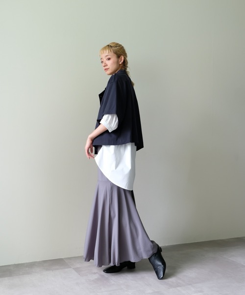 DOLLUPOOPS（ドールアップウップス）の「ケープライク2WAYカラーダブルジャケット（その他アウター・レディース・ダークネイビー/キャメル・38）」の7枚目の写真