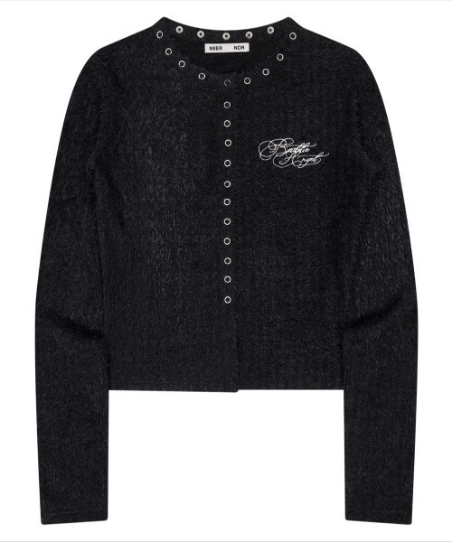 NIIER NOR(ニアノア)の「A'GEM/9 × .kom 『NIIER NOR/ニアノア』 EYELET FLUFFY CARDIGANS/アイレット フラッフィー カーディガン(カーディガン/ボレロ・レディース・アイボリー/ブラック・FREE)」の11枚目の写真