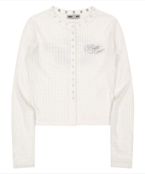NIIER NOR(ニアノア)の「A'GEM/9 × .kom 『NIIER NOR/ニアノア』 EYELET FLUFFY CARDIGANS/アイレット フラッフィー カーディガン(カーディガン/ボレロ・レディース・アイボリー/ブラック・FREE)」の15枚目の写真