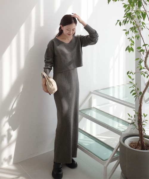 セール】[ nanamiさんコラボ ]2点セット 前後2wayリブニットトップス