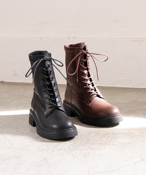 あしながおじさん(アシナガオジサン)の「ソフトレースアップブーツ 4810005(ブーツ・レディース・ブラック/ダークブラウン・24cm/23.5cm/23cm/22.5cm/24.5cm)」の1枚目の写真