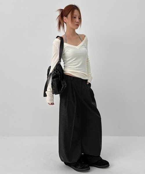 BLACKUP（ブラックアップ）の「[MADE] ブレアバックルツータックワイドスラックス（スラックス・レディース・チャコール/ブラウン・MEDIUM/SMALL）」の13枚目の写真