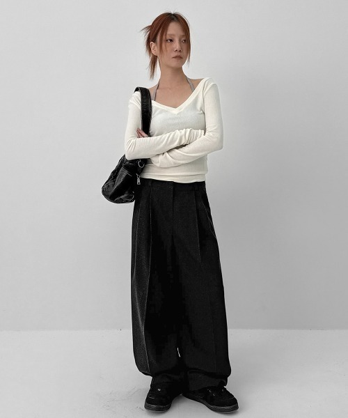 BLACKUP（ブラックアップ）の「[MADE] ブレアバックルツータックワイドスラックス（スラックス・レディース・チャコール/ブラウン・MEDIUM/SMALL）」の11枚目の写真