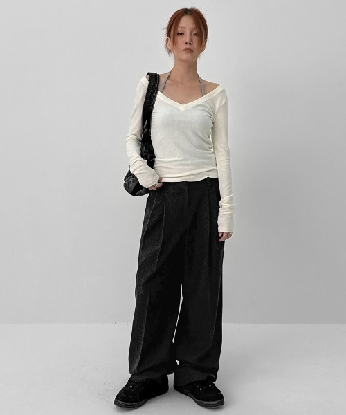 BLACKUP（ブラックアップ）の「[MADE] ブレアバックルツータックワイドスラックス（スラックス・レディース・チャコール/ブラウン・MEDIUM/SMALL）」の12枚目の写真