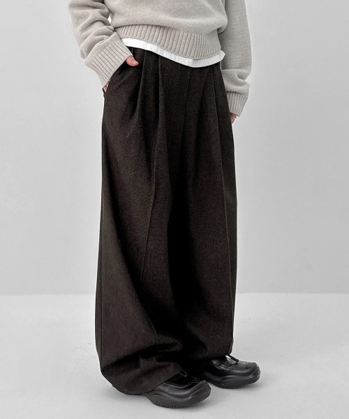 BLACKUP（ブラックアップ）の「[MADE] ブレアバックルツータックワイドスラックス（スラックス・レディース・チャコール/ブラウン・MEDIUM/SMALL）」の7枚目の写真