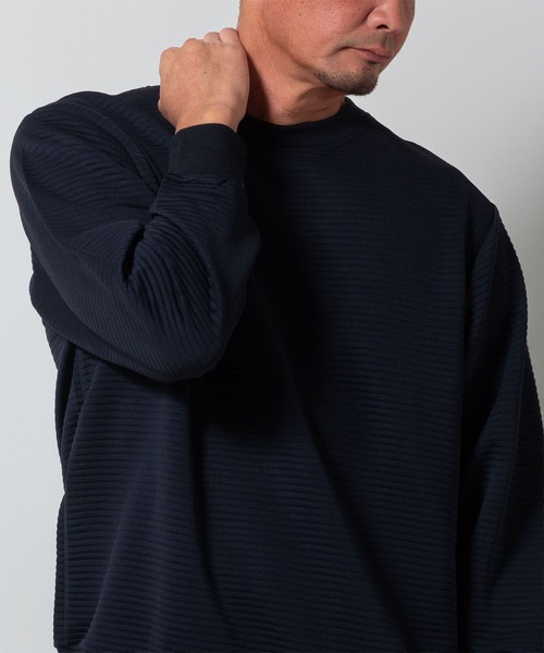 BAYBLO（ベイブロ）の「(SA) ボーダー ジャガード 無地 トレーナー（スウェット・メンズ・グレー/ブラック/ネイビー/ベージュ・M/L/LL）」の4枚目の写真