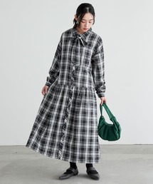 n'OrLABEL | 『ボウタイ付きチェックワンピース』(シャツワンピース)