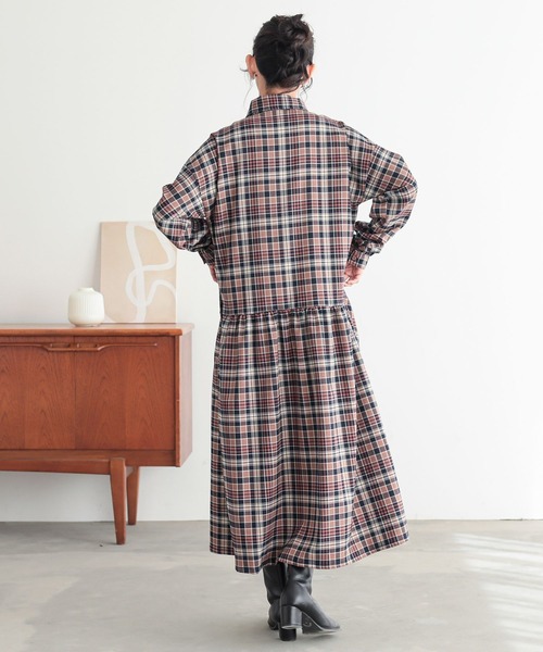 n'OrLABEL（ノアールレーベル）の「『ボウタイ付きチェックワンピース』（シャツワンピース・レディース・グレー/ブラウン・1/2）」の11枚目の写真