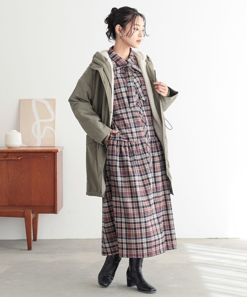 n'OrLABEL（ノアールレーベル）の「『ボウタイ付きチェックワンピース』（シャツワンピース・レディース・グレー/ブラウン・1/2）」の10枚目の写真