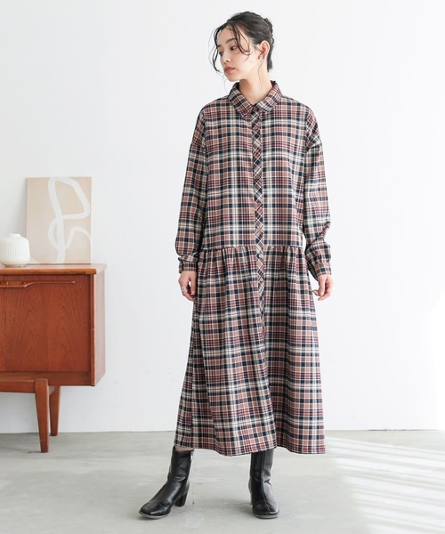 n'OrLABEL（ノアールレーベル）の「『ボウタイ付きチェックワンピース』（シャツワンピース・レディース・グレー/ブラウン・1/2）」の9枚目の写真