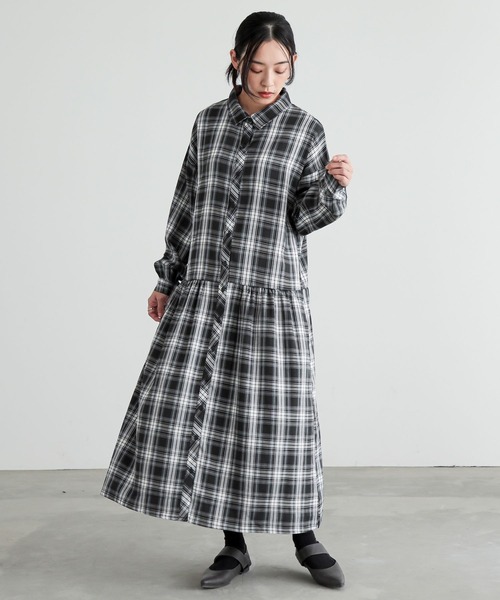 n'OrLABEL（ノアールレーベル）の「『ボウタイ付きチェックワンピース』（シャツワンピース・レディース・グレー/ブラウン・1/2）」の15枚目の写真