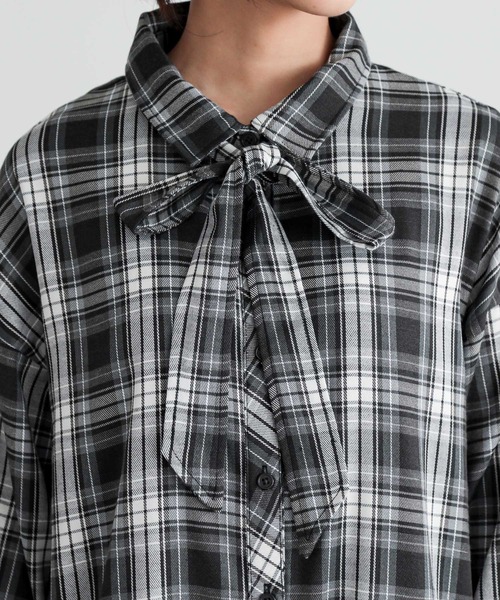 n'OrLABEL（ノアールレーベル）の「『ボウタイ付きチェックワンピース』（シャツワンピース・レディース・グレー/ブラウン・1/2）」の20枚目の写真