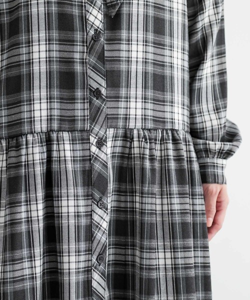 n'OrLABEL（ノアールレーベル）の「『ボウタイ付きチェックワンピース』（シャツワンピース・レディース・グレー/ブラウン・1/2）」の21枚目の写真