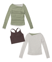 PARTIMENTO WOMEN（パルティメントウィメン）の「Double Faced Pintuck Drape Top 2PACK_Light Khaki（Tシャツ/カットソー）」