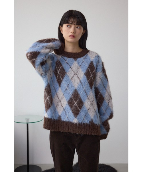 AZUL by moussy（アズールバイマウジー）の「アーガイルシャギーニット（ニット/セーター・レディース・ブラック系その他/ブラウン系その他/レッド系その他・SMALL/MEDIUM）」の6枚目の写真