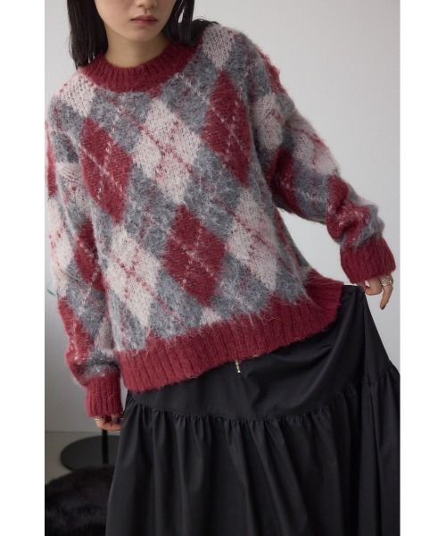 AZUL by moussy（アズールバイマウジー）の「アーガイルシャギーニット（ニット/セーター・レディース・ブラック系その他/ブラウン系その他/レッド系その他・SMALL/MEDIUM）」の17枚目の写真
