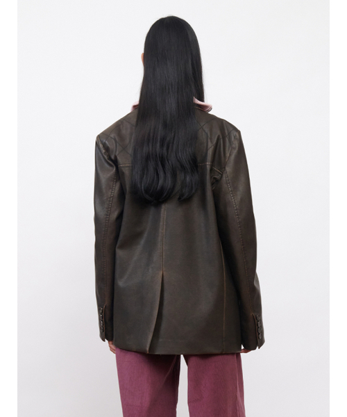 Kijun(キジュン)の「Faux-Leather Stitched Blazer Dark Brown(ライダースジャケット・レディース・その他・LARGE/SMALL/MEDIUM)」の3枚目の写真