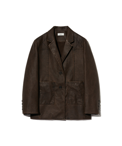 Kijun(キジュン)の「Faux-Leather Stitched Blazer Dark Brown(ライダースジャケット・レディース・その他・LARGE/SMALL/MEDIUM)」の5枚目の写真