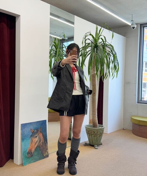 Kijun(キジュン)の「Faux-Leather Stitched Blazer Dark Brown(ライダースジャケット・レディース・その他・LARGE/SMALL/MEDIUM)」の6枚目の写真