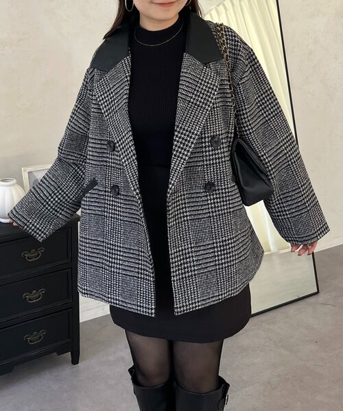 prose verse(プロズヴェール)の「レザーカラー裏キルティングチェックコート(その他アウター・レディース・グレー・LARGE/MEDIUM)」の1枚目の写真