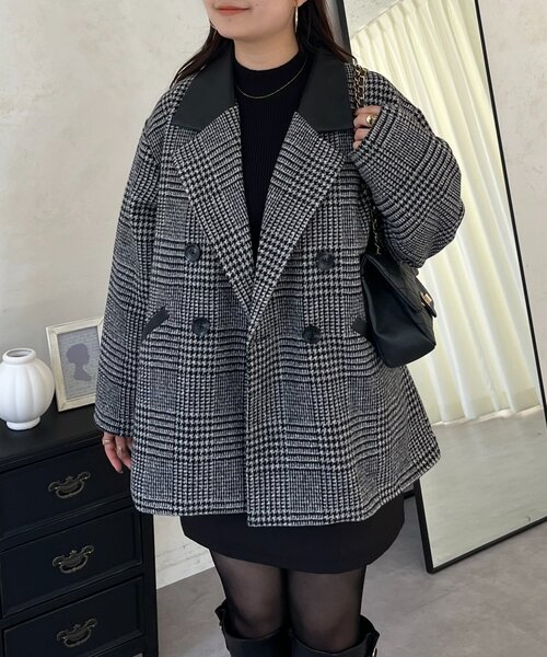prose verse(プロズヴェール)の「レザーカラー裏キルティングチェックコート(その他アウター・レディース・グレー・LARGE/MEDIUM)」の5枚目の写真