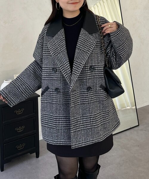 prose verse(プロズヴェール)の「レザーカラー裏キルティングチェックコート(その他アウター・レディース・グレー・LARGE/MEDIUM)」の7枚目の写真