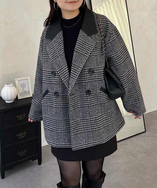 prose verse(プロズヴェール)の「レザーカラー裏キルティングチェックコート(その他アウター・レディース・グレー・LARGE/MEDIUM)」の8枚目の写真