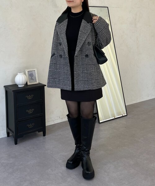 prose verse(プロズヴェール)の「レザーカラー裏キルティングチェックコート(その他アウター・レディース・グレー・LARGE/MEDIUM)」の13枚目の写真