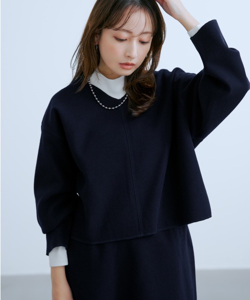COHINA(コヒナ)の「ウールライクジャージートップス 【低身長・小柄女性】(Tシャツ/カットソー・レディース・グレー/ネイビー/ブラウン・ONE SIZE)」の1枚目の写真