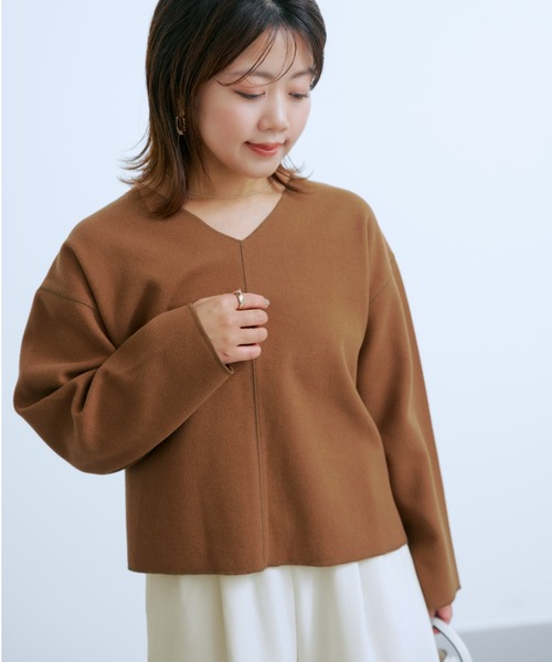 COHINA(コヒナ)の「ウールライクジャージートップス 【低身長・小柄女性】(Tシャツ/カットソー・レディース・グレー/ネイビー/ブラウン・ONE SIZE)」の3枚目の写真