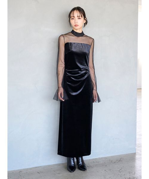 新品タグ付　シアードッキングベロアドレス　黒　S SNIDEL シアードッキングベロアドレス（ワンピース）｜SNIDEL（スナイデル）の