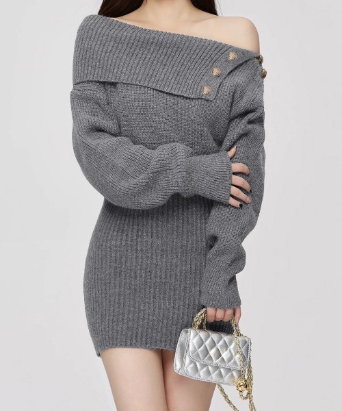 Miniministore(ミニミニストア)の「ニットワンピースオフショルダーワンピース(ワンピース・レディース・グレー/ホワイト/ブラック・FREE)」の3枚目の写真
