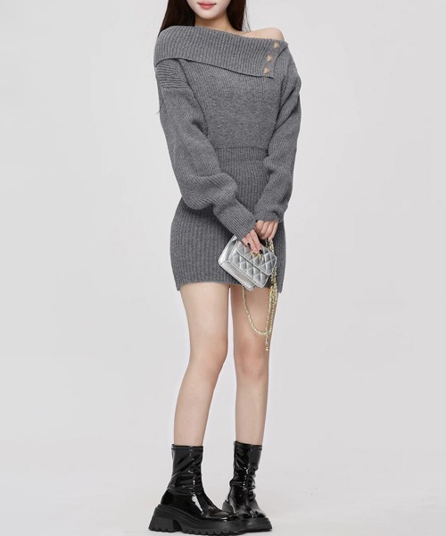 Miniministore(ミニミニストア)の「ニットワンピースオフショルダーワンピース(ワンピース・レディース・グレー/ホワイト/ブラック・FREE)」の6枚目の写真