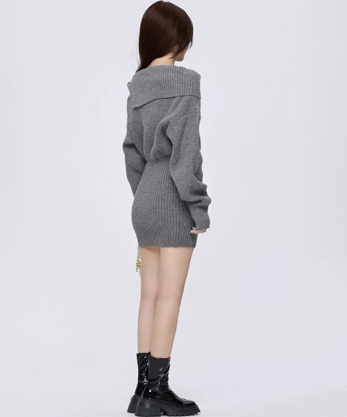 Miniministore(ミニミニストア)の「ニットワンピースオフショルダーワンピース(ワンピース・レディース・グレー/ホワイト/ブラック・FREE)」の7枚目の写真