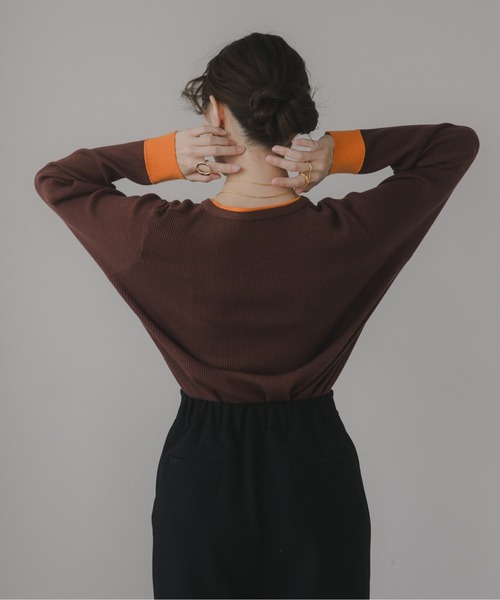 210nouve（トゥージュヌーブ）の「配色 キーネック リブニット（ニット/セーター・レディース・ブラウン/グレー/チャコールグレー/ネイビー・FREE）」の18枚目の写真