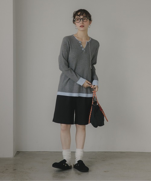 210nouve（トゥージュヌーブ）の「配色 キーネック リブニット（ニット/セーター・レディース・ブラウン/グレー/チャコールグレー/ネイビー・FREE）」の20枚目の写真