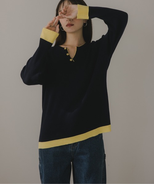 210nouve（トゥージュヌーブ）の「配色 キーネック リブニット（ニット/セーター・レディース・ブラウン/グレー/チャコールグレー/ネイビー・FREE）」の12枚目の写真