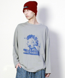 ダークパンクグラフィックボックスフィットTシャツグレー