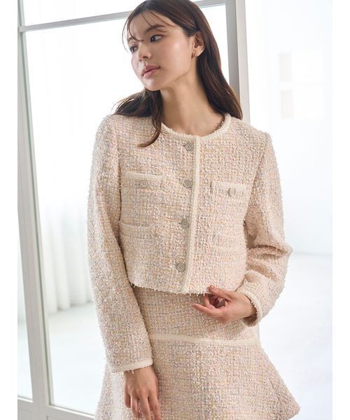 SNIDEL(スナイデル)の「ツイードジャケット(ノーカラージャケット・レディース・アイボリー/ブルー/マルチ・F)」の7枚目の写真