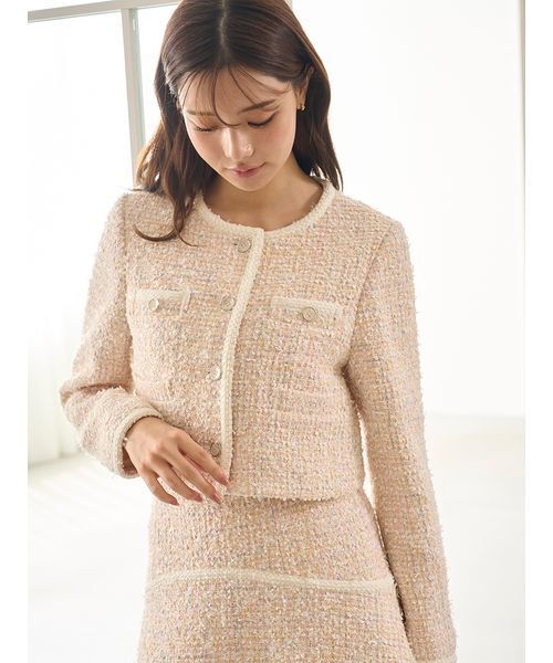 SNIDEL(スナイデル)の「ツイードジャケット(ノーカラージャケット・レディース・アイボリー/ブルー/マルチ・F)」の13枚目の写真