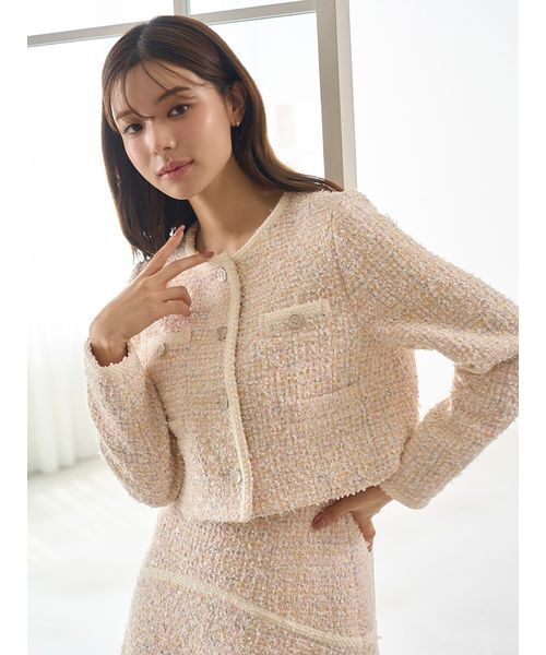 SNIDEL(スナイデル)の「ツイードジャケット(ノーカラージャケット・レディース・アイボリー/ブルー/マルチ・F)」の14枚目の写真