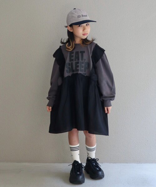 CIAOPANIC TYPY（チャオパニックティピー）の「【KIDS】【WEB限定】裏毛切替ミニチュニックワンピ≪ジュニアサイズあり≫（ワンピース・キッズ・ブラック/チャコールグレー/グレー・110/130/150）」の4枚目の写真