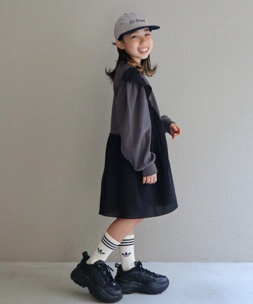 CIAOPANIC TYPY（チャオパニックティピー）の「【KIDS】【WEB限定】裏毛切替ミニチュニックワンピ≪ジュニアサイズあり≫（ワンピース・キッズ・ブラック/チャコールグレー/グレー・110/130/150）」の5枚目の写真