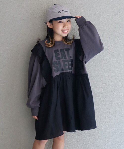 CIAOPANIC TYPY（チャオパニックティピー）の「【KIDS】【WEB限定】裏毛切替ミニチュニックワンピ≪ジュニアサイズあり≫（ワンピース・キッズ・ブラック/チャコールグレー/グレー・110/130/150）」の6枚目の写真